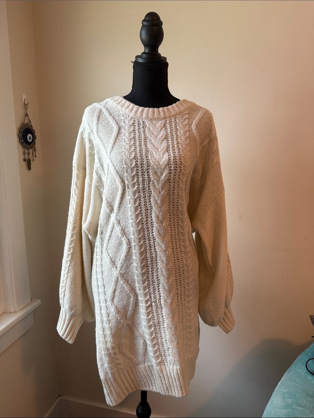 Cable Knit Beige Sweater dress